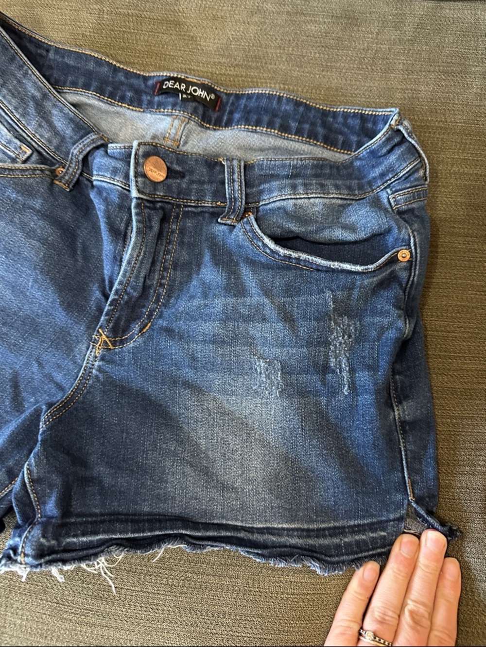 Dear John Dark Blue Distressed Denim Cutoff Shorts - Picture 3 of 7